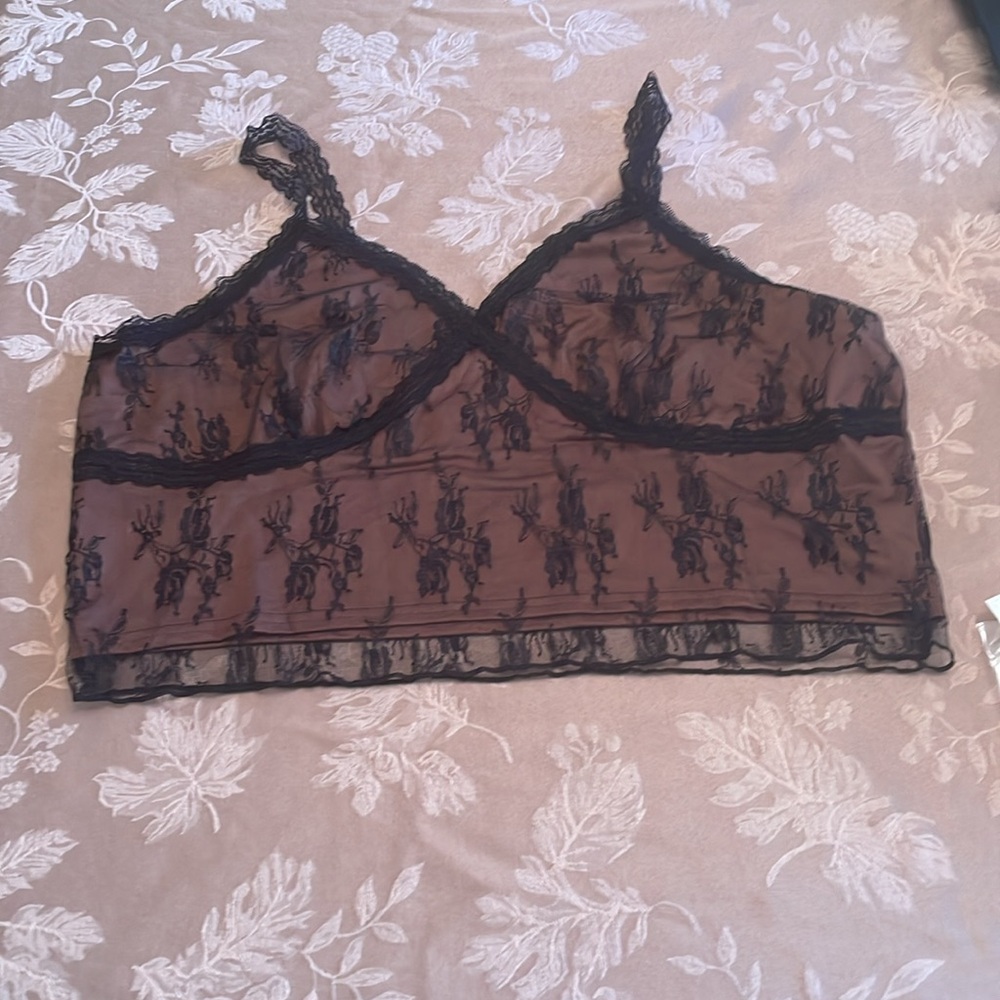 SHEIN cropped cami sheer stretch lace overlay